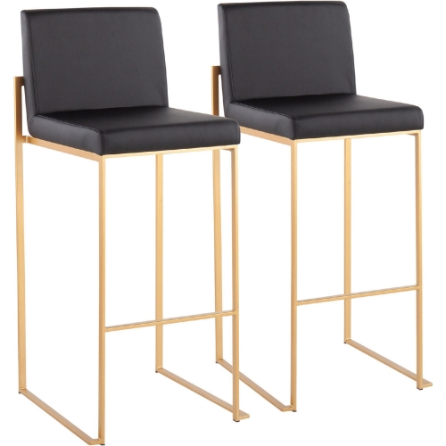 Fuji High Back 31" Bar Stool in Black Leatherette & Gold Steel (Set of 2)